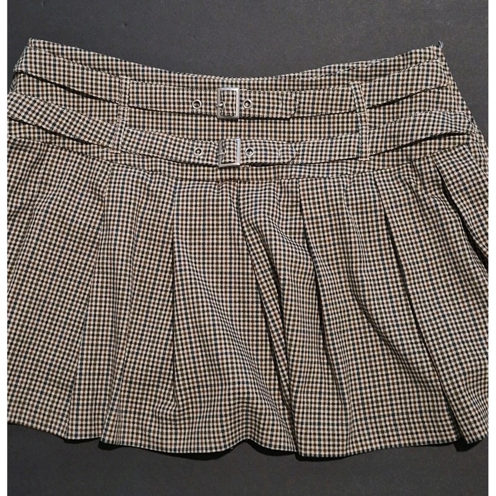 Jr Mini Skort Black Brown Tan Size XL Houndstooth Plaid Pleated Preppy Academia